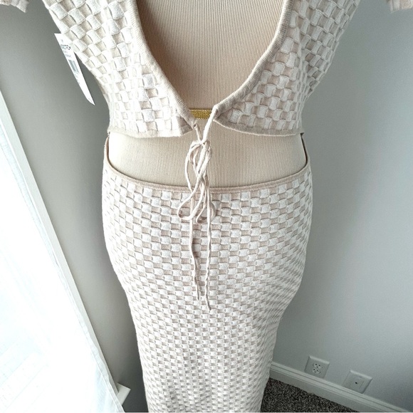 🏖️NWT Women’s Knit Checkerboard Short-Sleeve Maxi Dress. Cream/Tan. Size: XL - Picture 4 of 14